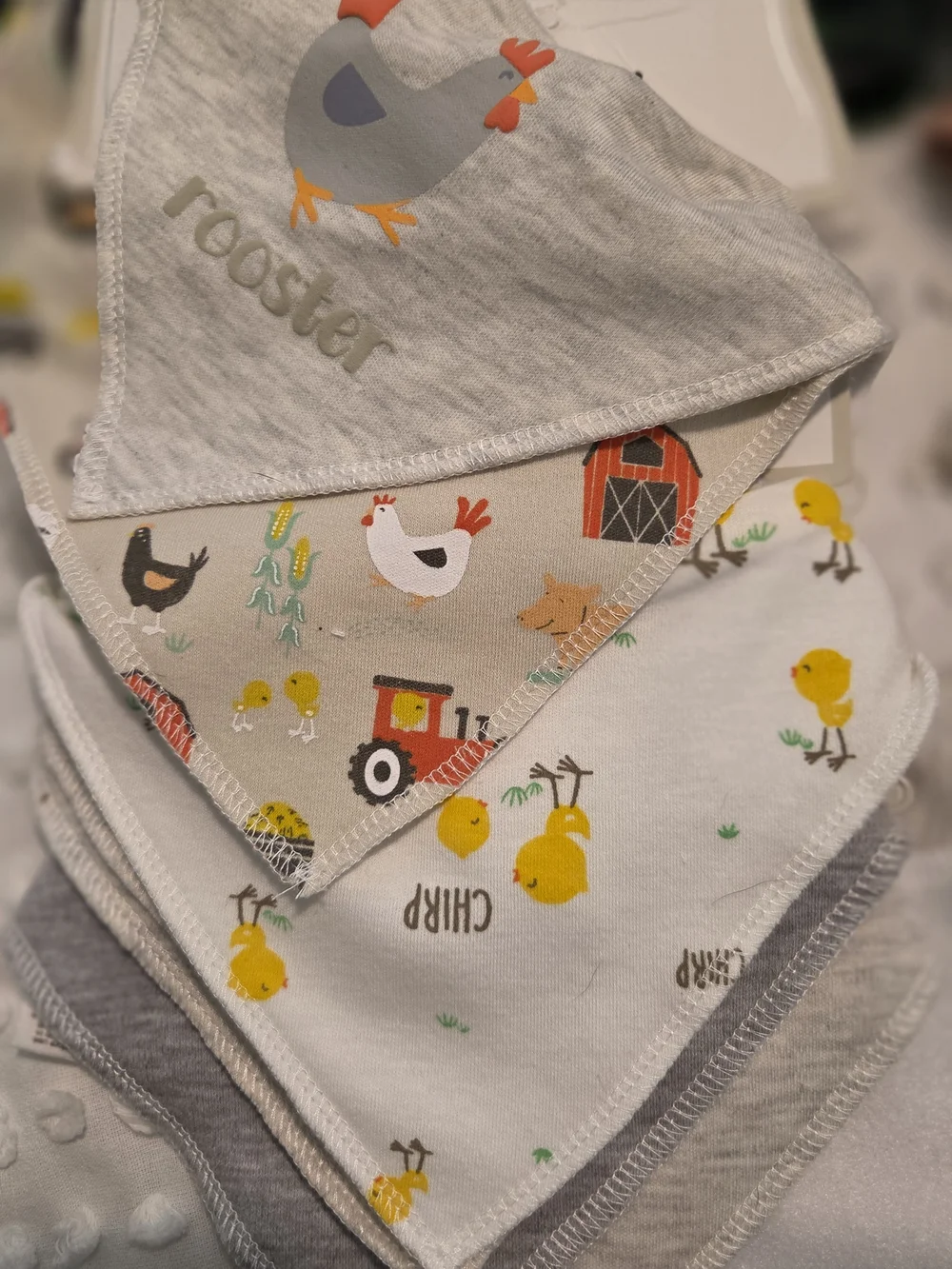 Modern Baby Gray Rooster Bandana Bibs - 8 Pack